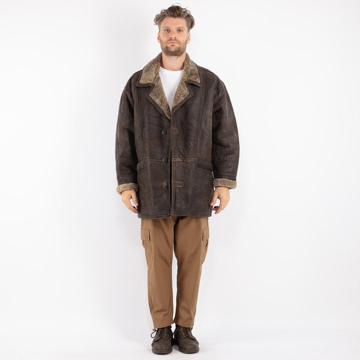 Vintage 90's Men Shearling Coat in Brown