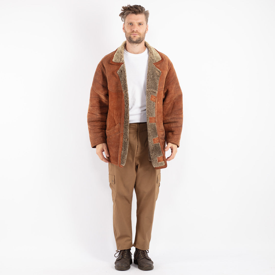 Vintage 80's Men Shearling Coat in Brown