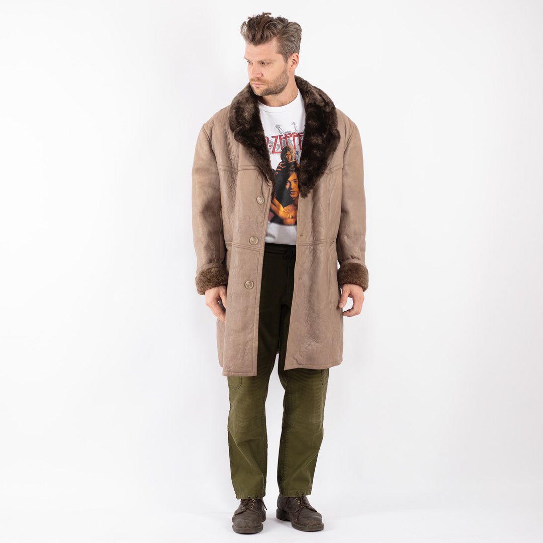 Vintage Men Sheepskin Coat in Beige