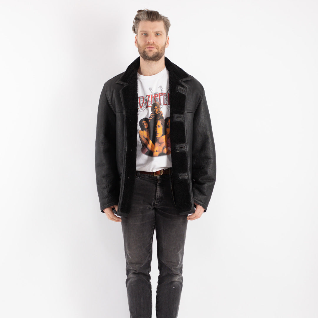 Vintage 90's Men Sheepskin Jacket in Black