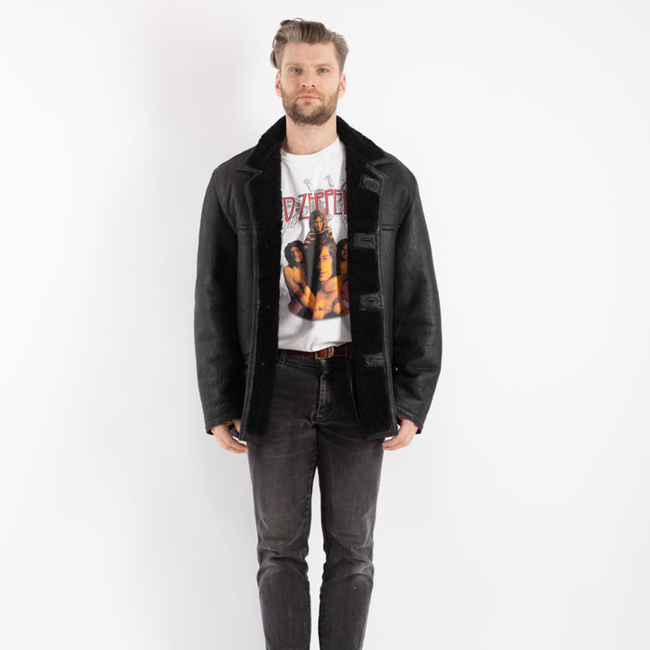 Vintage 90's Men Sheepskin Jacket in Black