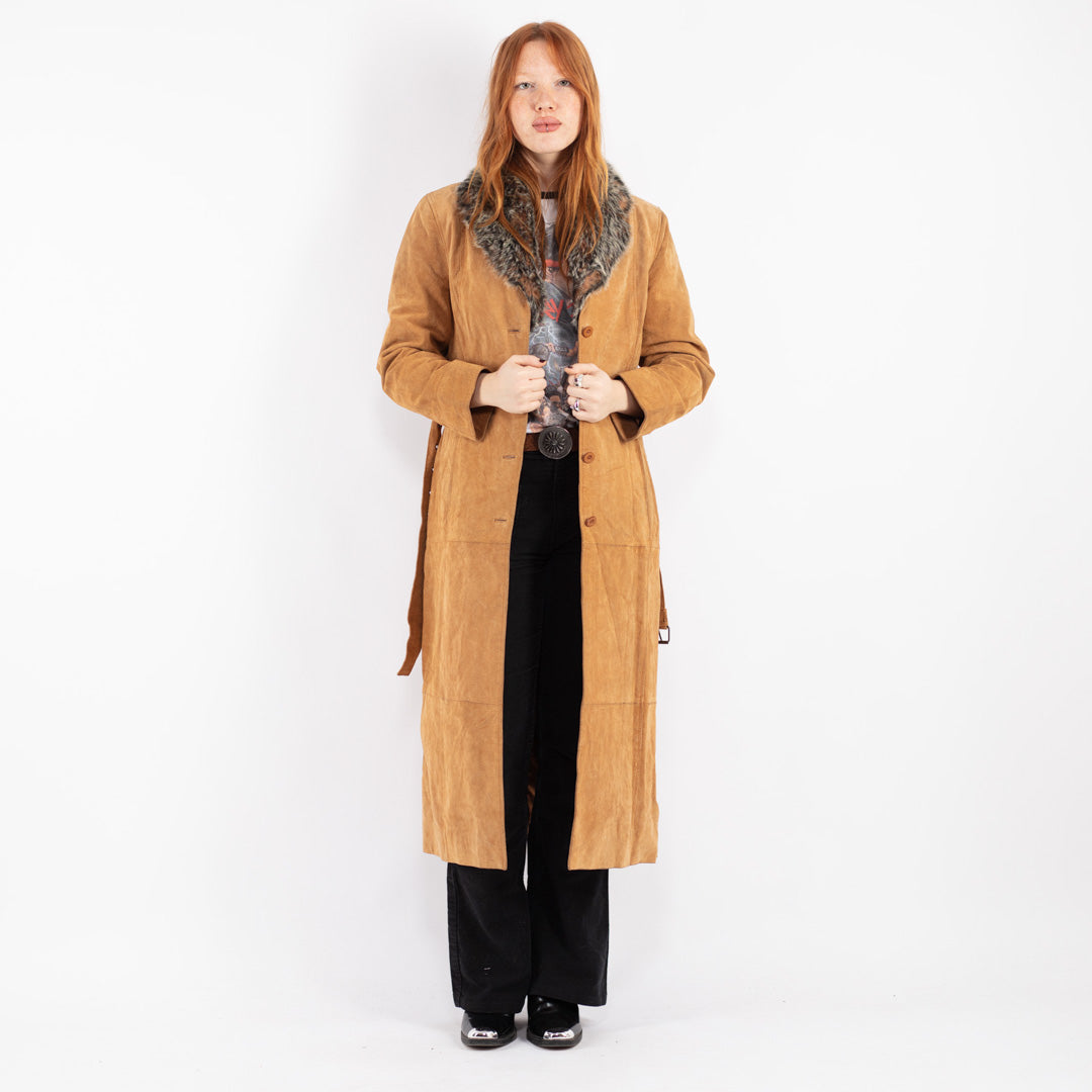 Vintage 90's Women Suede Sherpa Coat in Beige