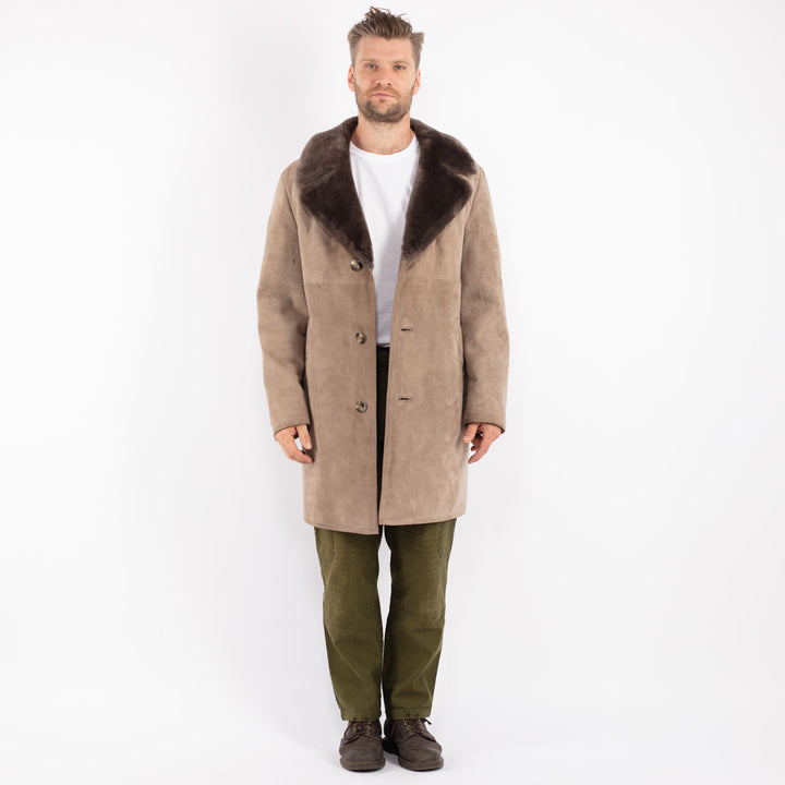 Vintage 70's Men Sheepskin Coat in Beige