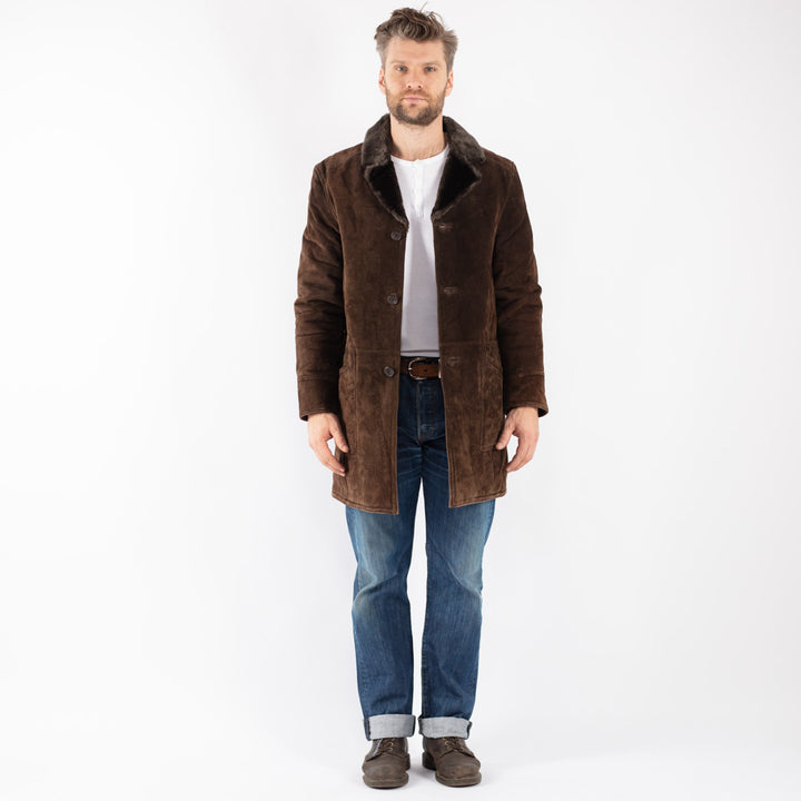 Vintage 90's Men Suede Sherpa Coat in Brown