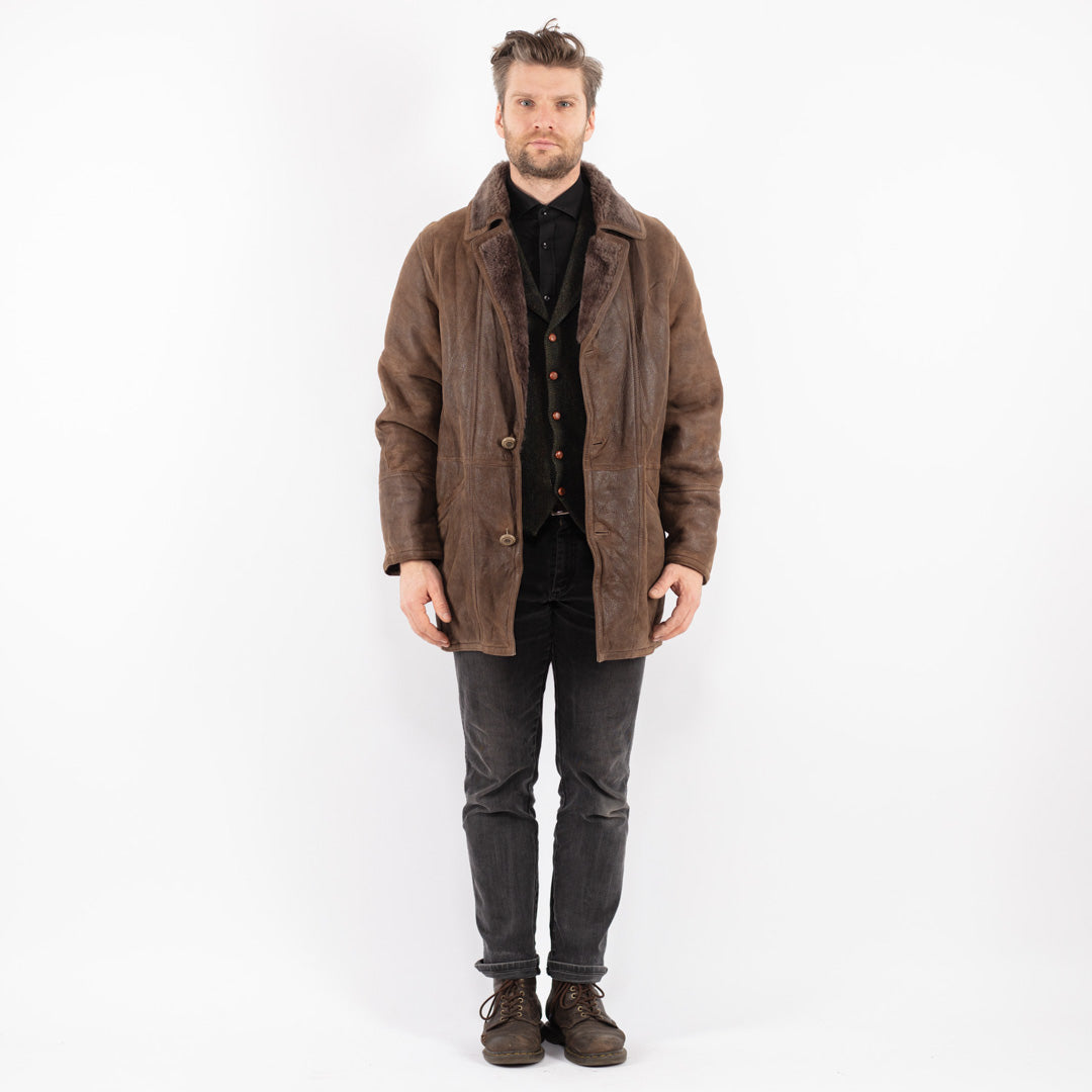 Vintage 90's Men Sheepskin Coat in Brown