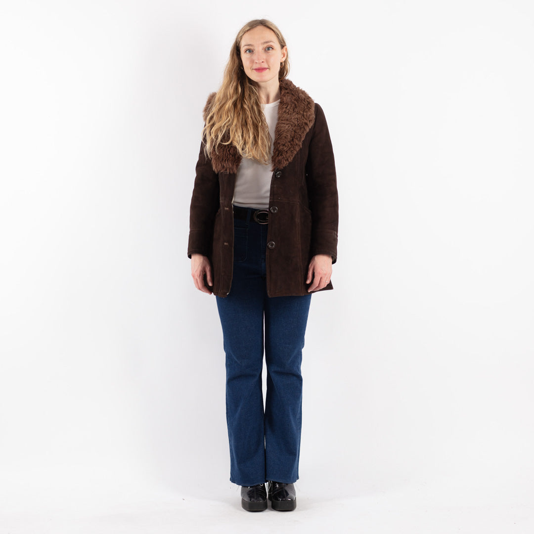 Vintage 70's Women Sheepskin Shearling Coat in Brown