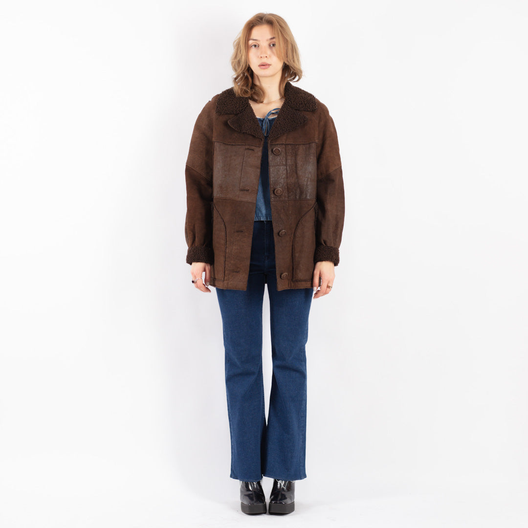 Vintage 90's Women Sheepskin Coat in Brown