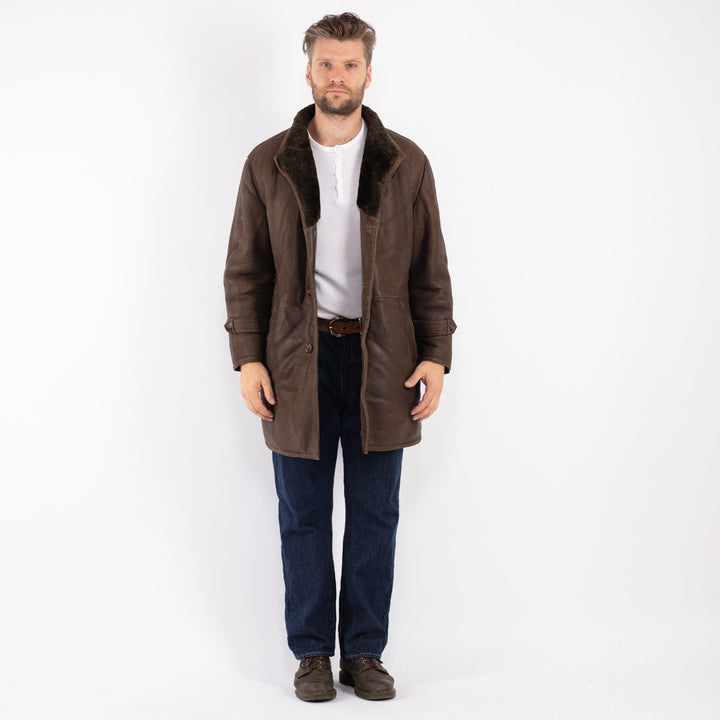 Vintage 70's Men Sheepskin Coat in Brown