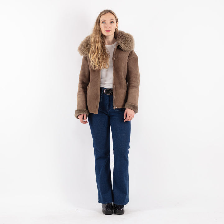 Vintage 90's Women Sheepskin Jacket in Beige