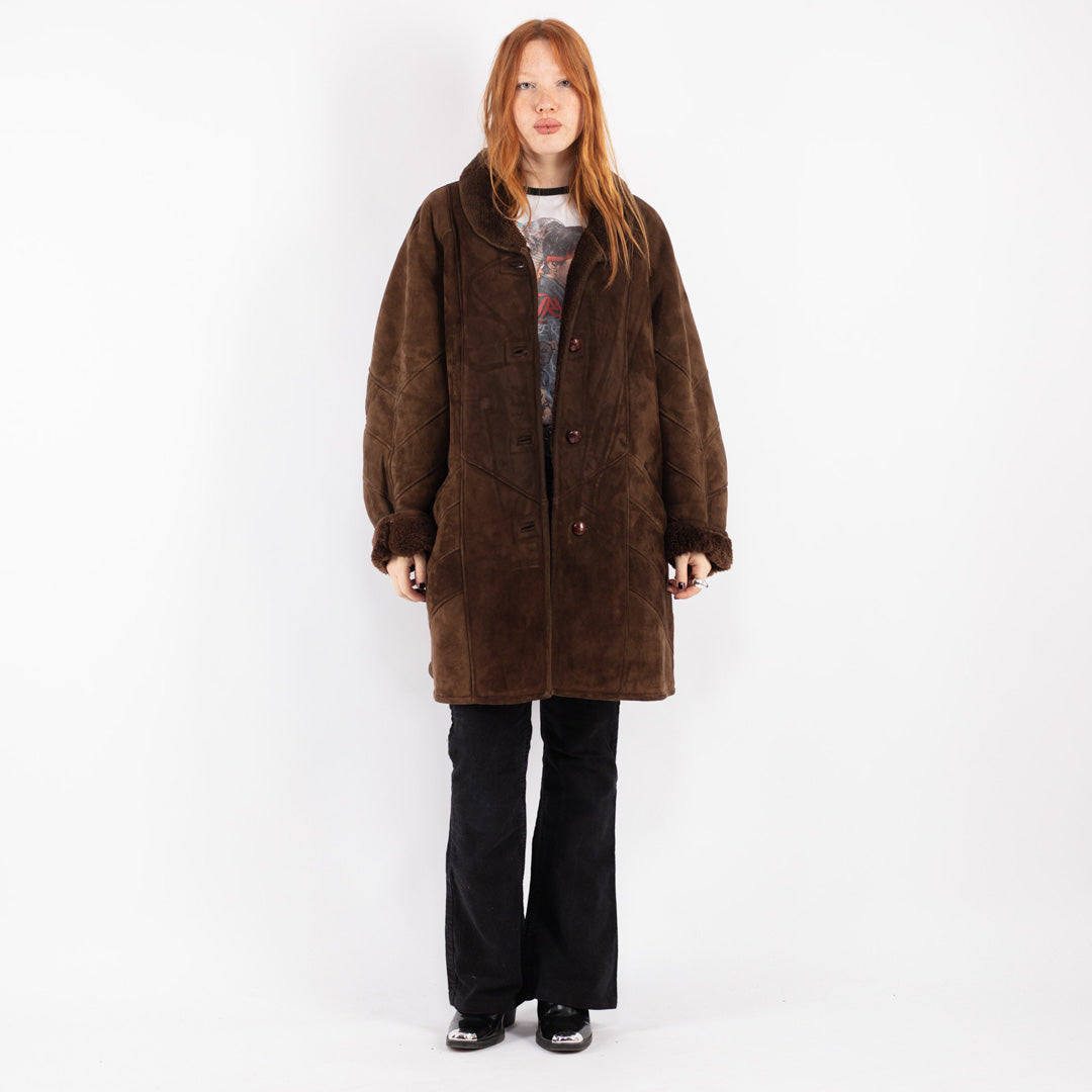 Vintage 80's Women Sheepskin Coat in Brown