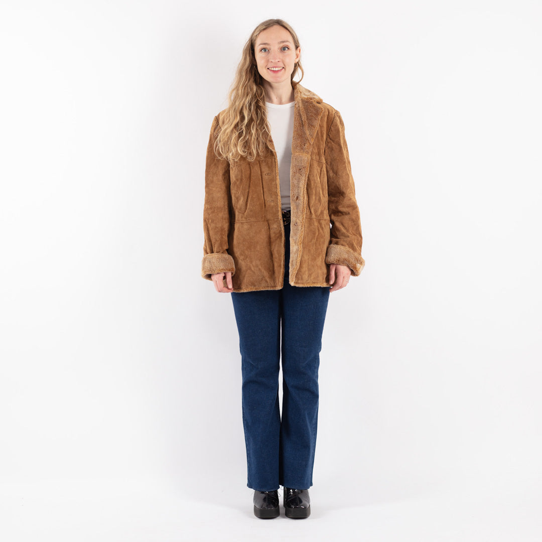 Vintage 90's Women Suede Sherpa Coat in Brown