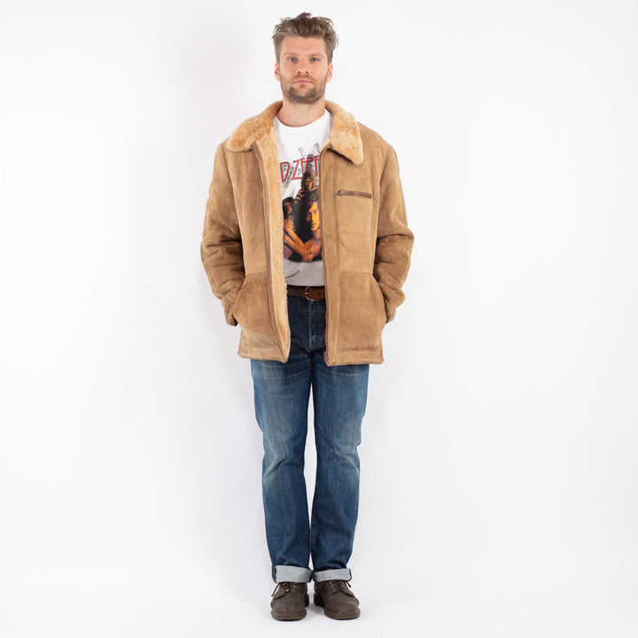 Vintage Men Sheepskin Coat in Beige