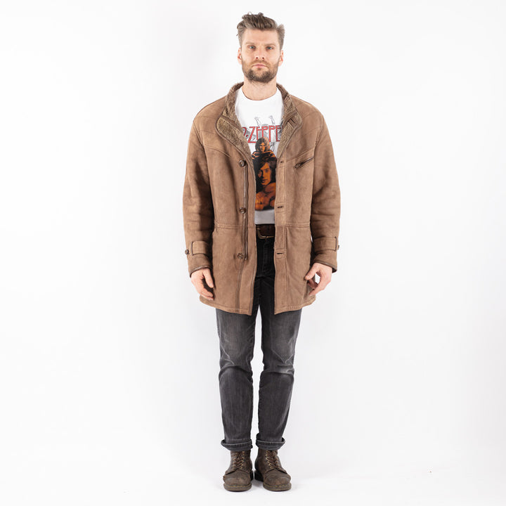 Vintage 80's Men Sheepskin Coat in Beige