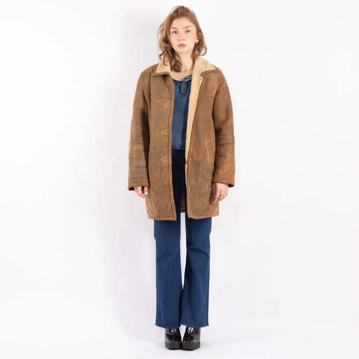 Vintage 90's Women Sheepskin Coat in Brown