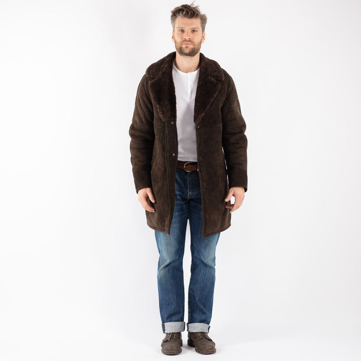 Vintage Men Sheepskin Coat in Brown