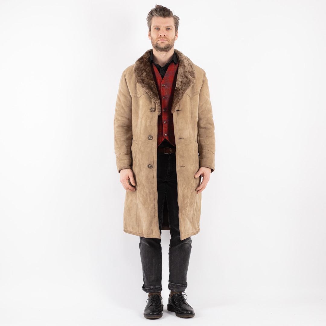 Vintage 70's Men Sheepskin Coat in Beige