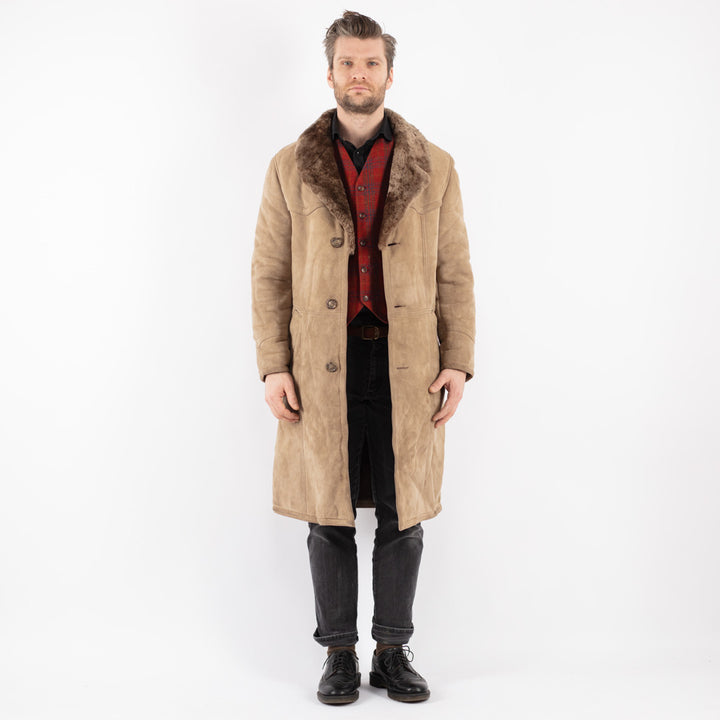 Vintage 70's Men Sheepskin Coat in Beige