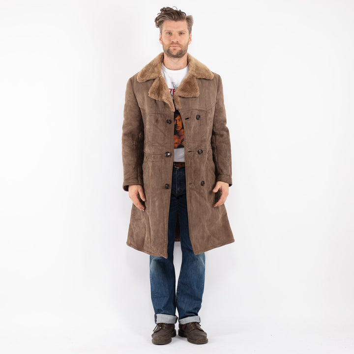 Vintage Men Sheepskin Coat in Beige