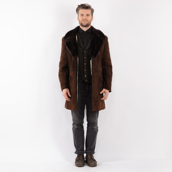 Vintage 70's Men Sheepskin Coat in Brown