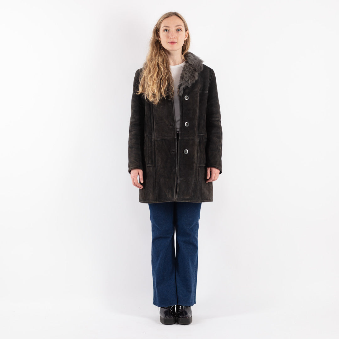 Vintage 70's Women Sheepskin Coat in Gray