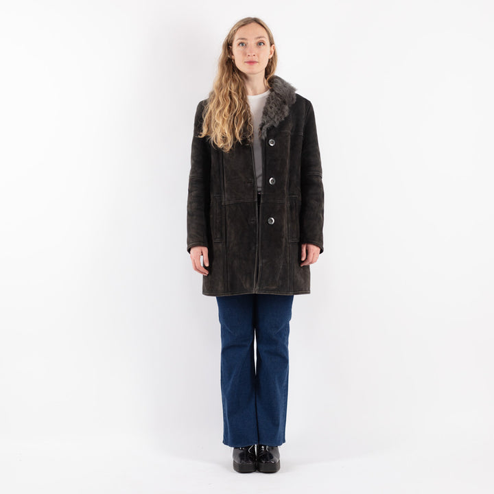 Vintage 70's Women Sheepskin Coat in Gray