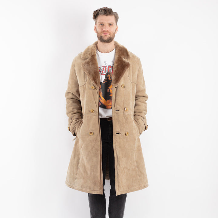 Vintage 70's Men Sheepskin Coat in Beige