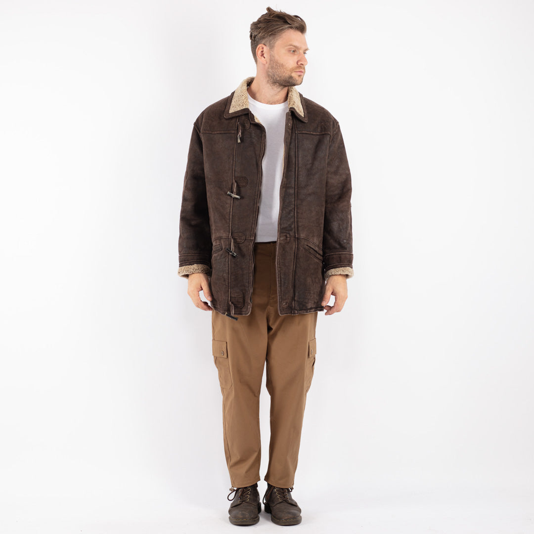 Vintage 90's Men Sheepskin Coat in Brown