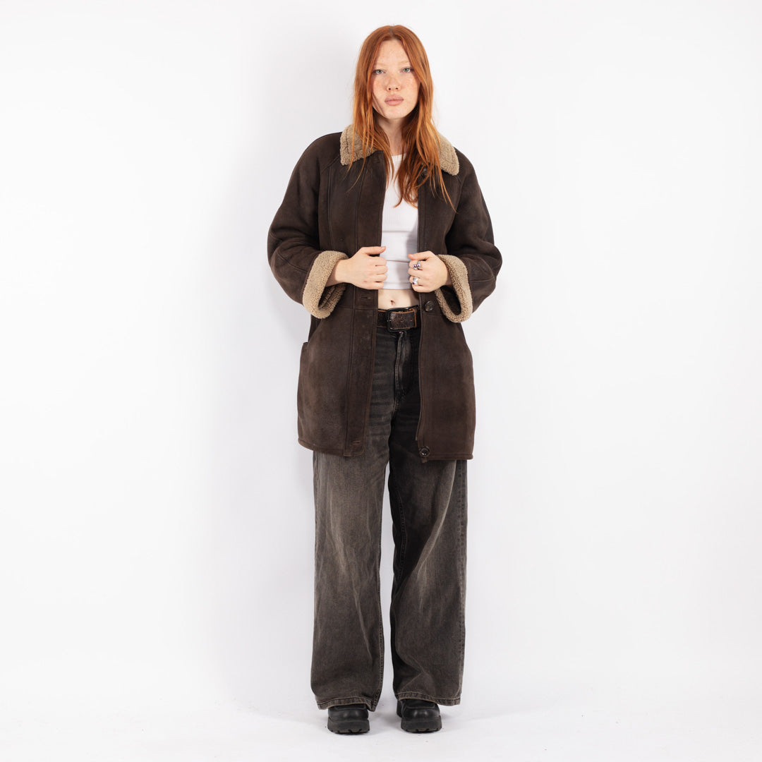 Vintage 90's Women Sheepskin Coat in Brown