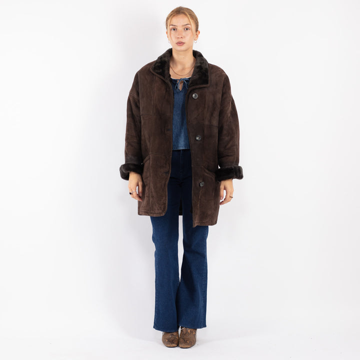 Vintage 80's Women Sheepskin Coat in Brown