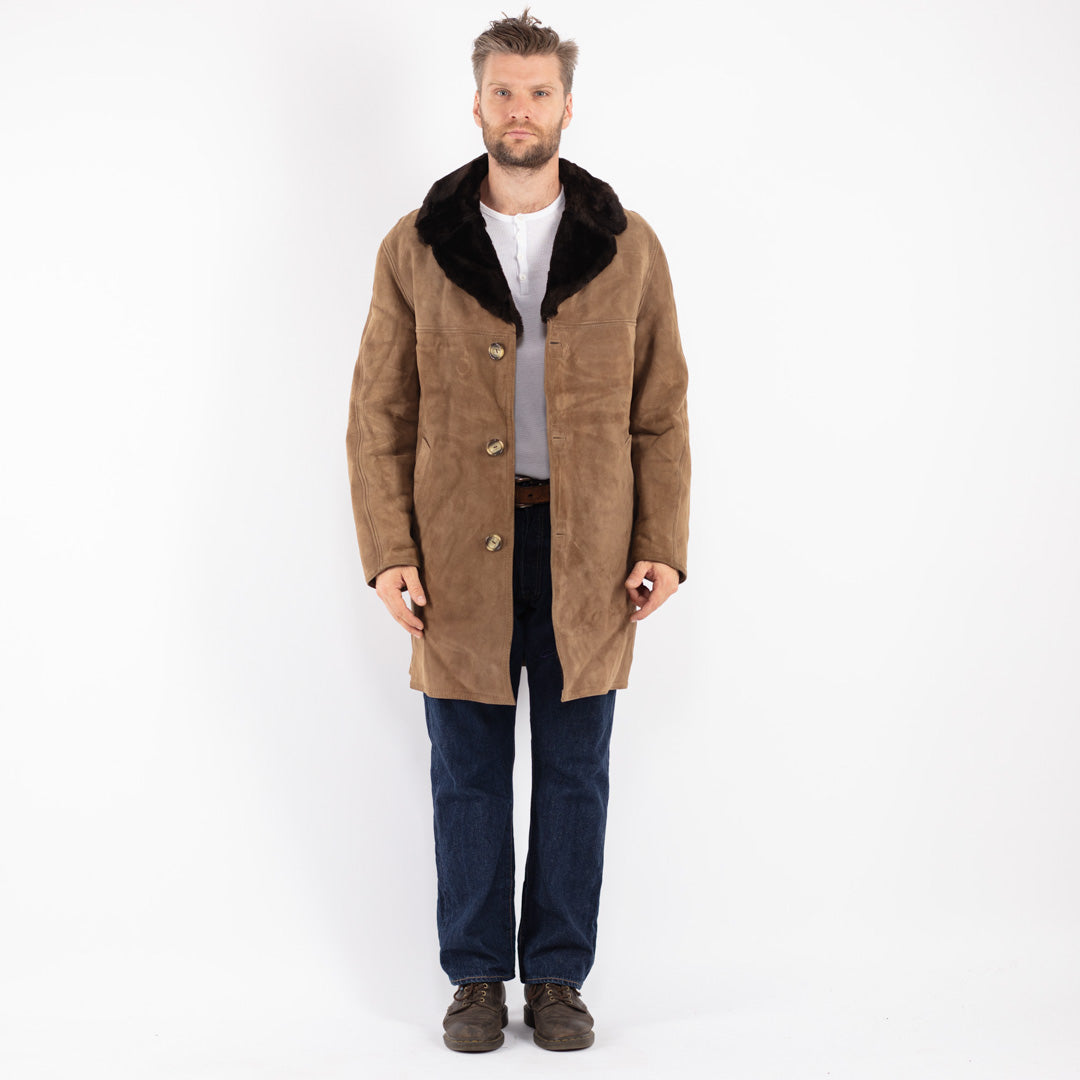 Vintage 70's Men Suede Sherpa Coat in Beige