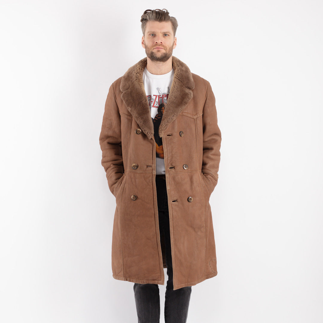 Vintage 70's Men Sheepskin Coat in Brown