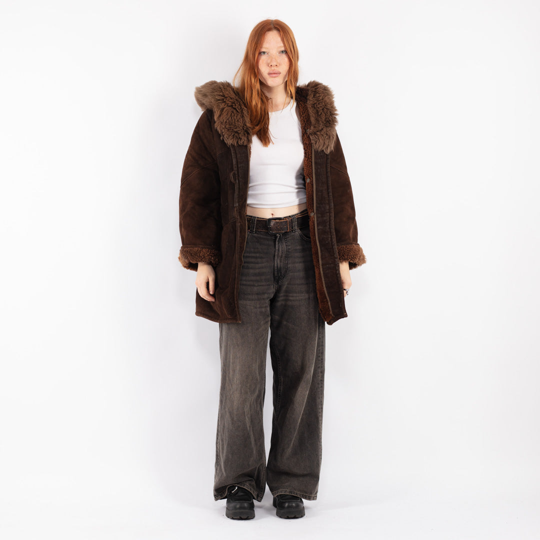 Vintage 70's Women Sheepskin Coat in Brown