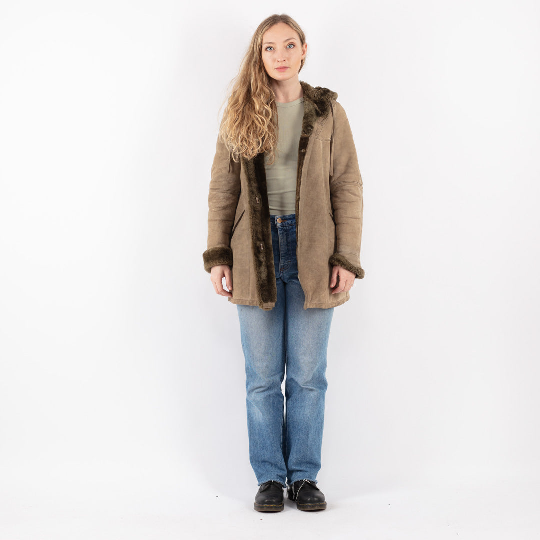 Vintage 70's Women Sheepskin Coat in Beige