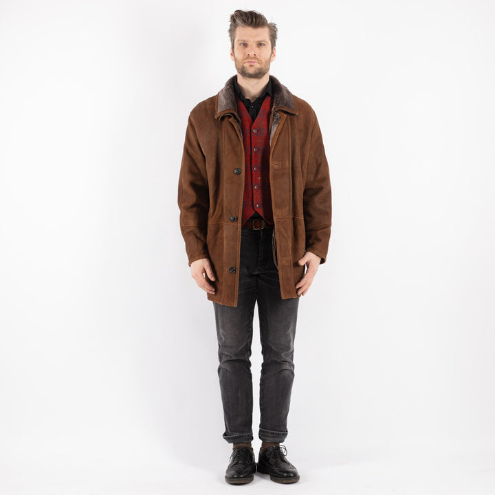 Vintage 90's Men Sheepskin Coat in Brown