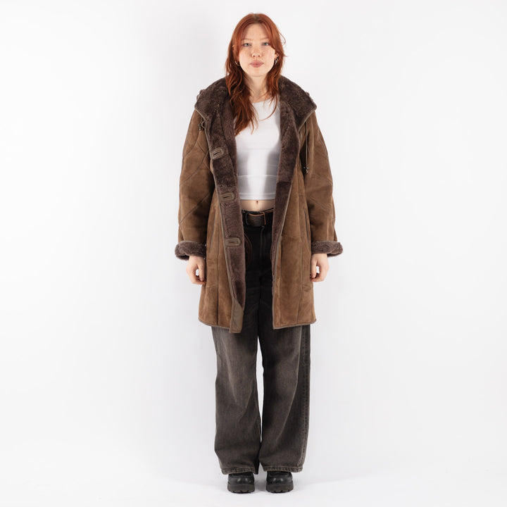 Vintage 90's Women Sheepskin Coat in Brown