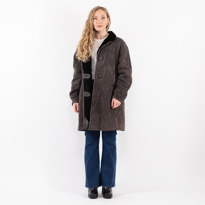 Vintage 90's Women Sheepskin Coat in Gray