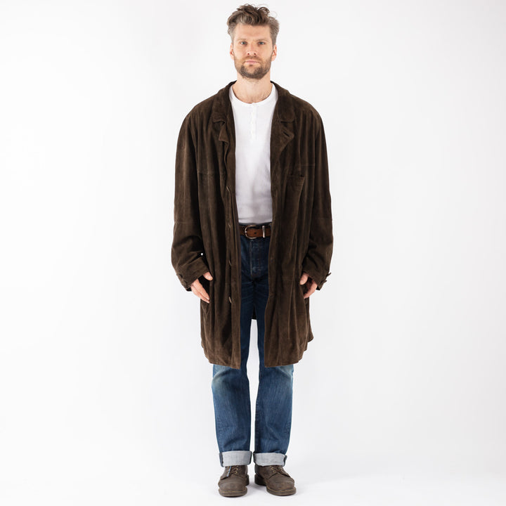 Vintage Men Suede Coat in Brown