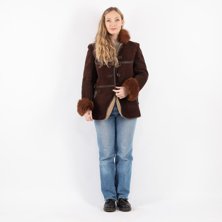 Vintage 70's Women Sheepskin Coat in Brown