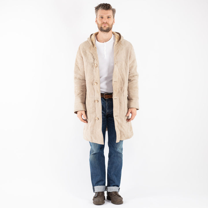 Vintage 70's Men Sheepskin Coat in Beige