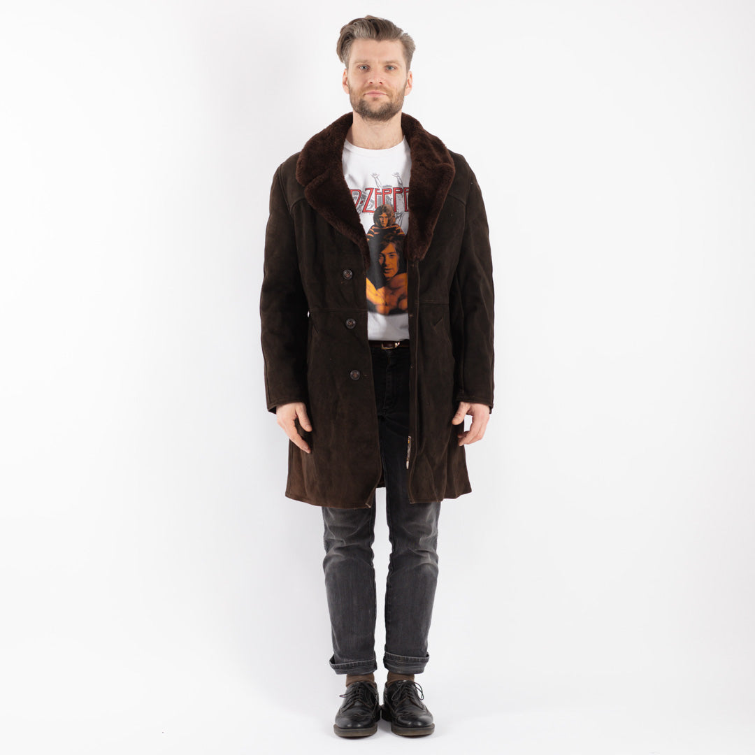 Vintage 70's Men Sheepskin Coat in Brown