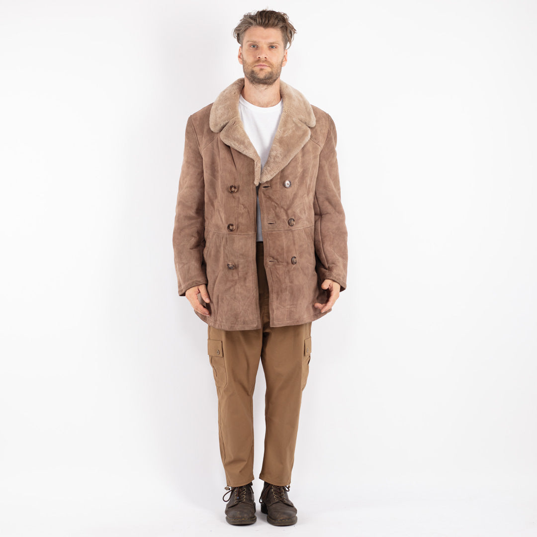 Vintage 70's Men Sheepskin Coat in Beige