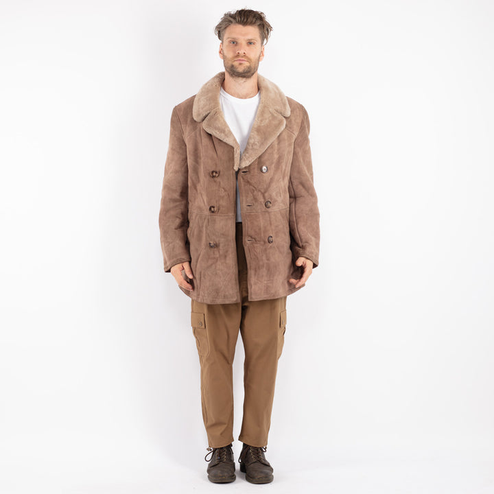 Vintage 70's Men Sheepskin Coat in Beige