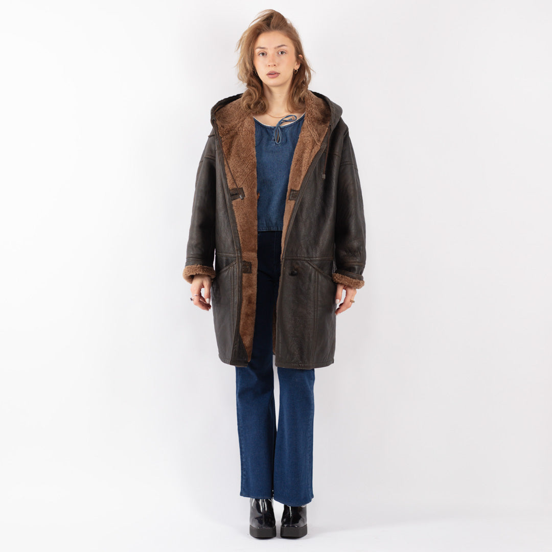 Vintage 80's Women Sheepskin Coat in Brown