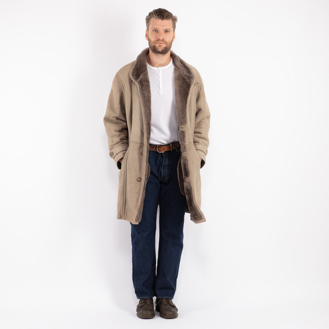 Vintage 70's Men Sheepskin Coat in Beige