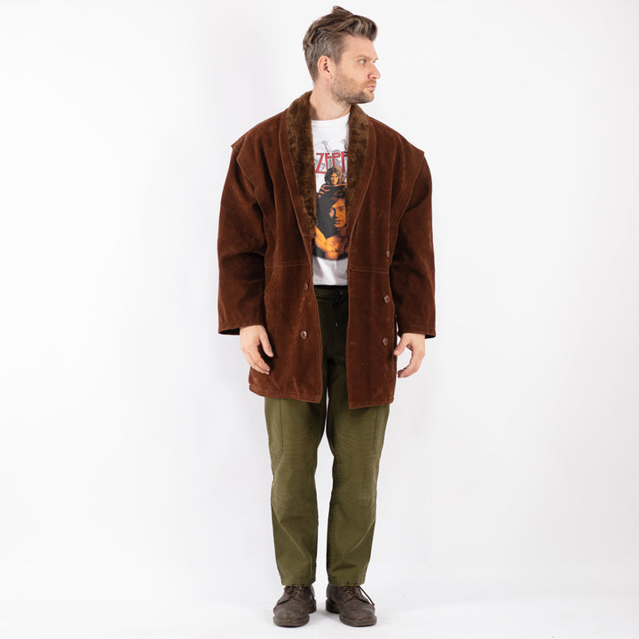 Vintage Men Faux Sheepskin Coat in Brown