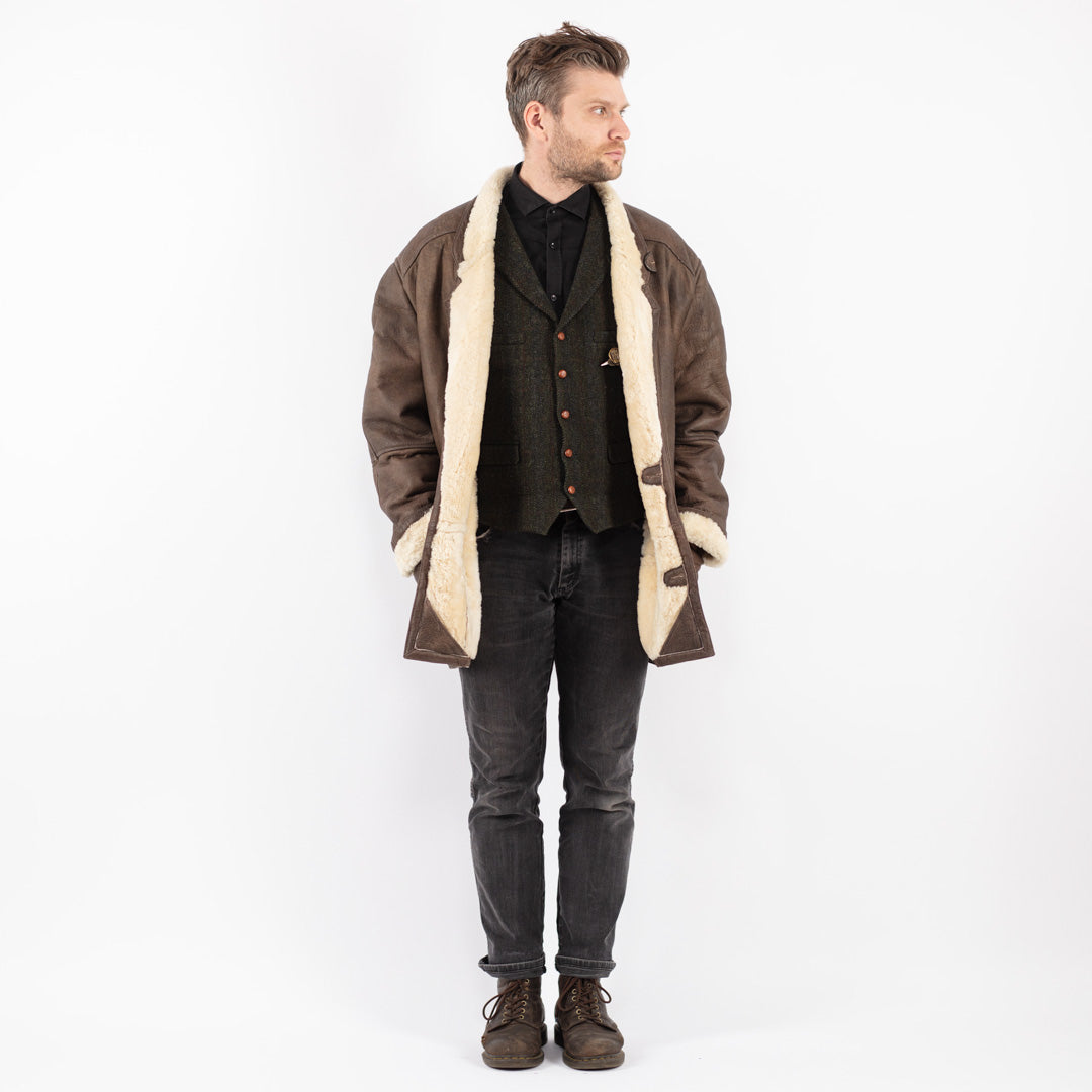 Vintage 80's Men Sheepskin Coat in Brown