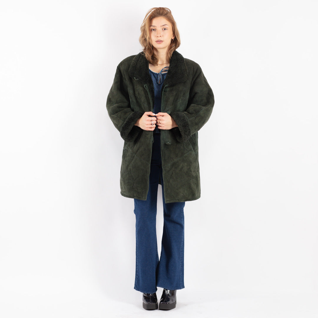 Vintage 80's Women Sheepskin Coat in Green