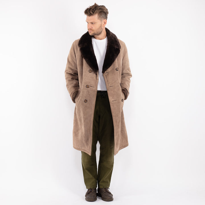 Vintage 70's Men Sheepskin Coat in Beige