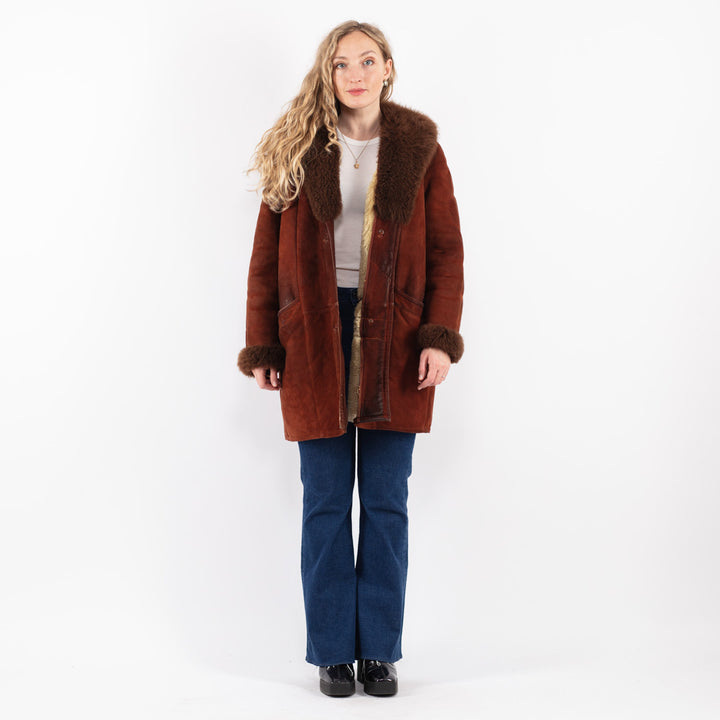 Vintage 70's Women Sheepskin Coat in Brown