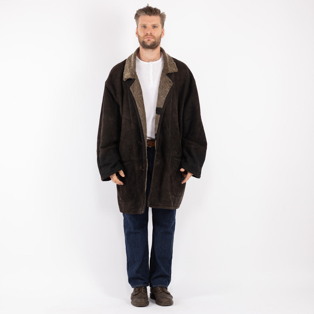 Vintage 90's Men Sheepskin Coat in Brown